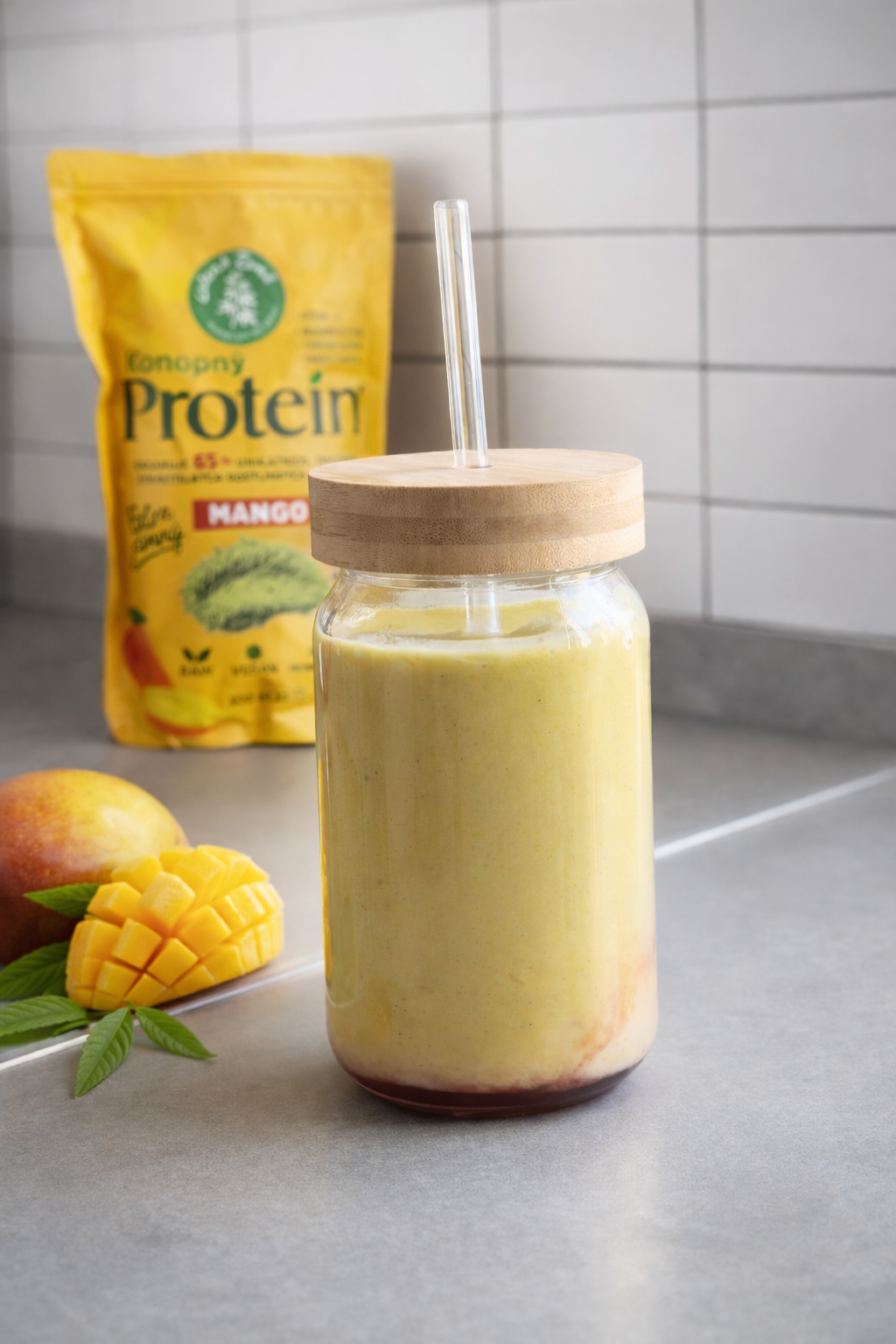 Mango–banánový shake s konopným proteinem Extra